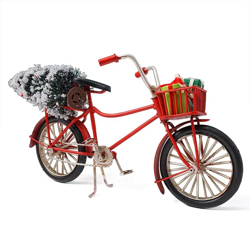 Modelo de bicicleta de Navidad de hierro forjado Vintage, adornos, caja de regalo de Navidad, árboles, artesanía de Metal, accesorios para el hogar