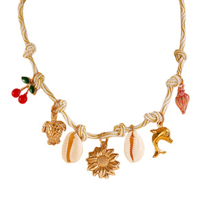 Collier tendance de style bohème pour les <span class=keywords><strong>vacances</strong></span>, plaqué or, pierre de naissance de <span class=keywords><strong>juillet</strong></span>, coquille de cerise, étoile de mer, nœud de fleurs, pendentif à glands - Product Image 5
