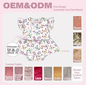 Body <span class=keywords><strong>de</strong></span> bebé personalizado OEM ODM con estampado, diseño libre, mariposa, <span class=keywords><strong>fresa</strong></span>, manga con volantes, mono <span class=keywords><strong>de</strong></span> bambú con falda <span class=keywords><strong>para</strong></span> bebé - Product Image 2