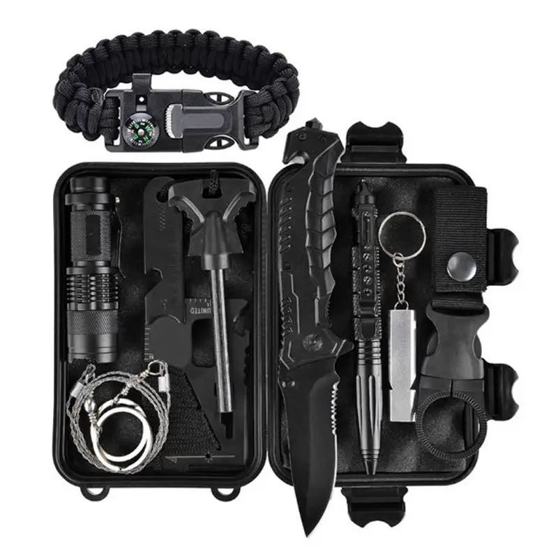 Firstents Outdoor Camping Emergency Survival Gear Kit 10 In 1 Survival Kit With Wire Saw Flashlight Tactical Pen