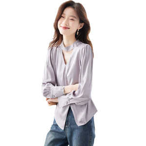 <b>White</b> Chiffon V-Neck Blouse With Halter <b>Lace</b> Up Design For Commuting Women's Shirt Q9953 - Product Image 5