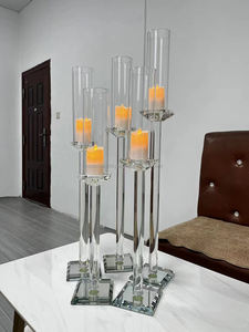 Candelabro de 10 Brazos con Precio de Fábrica al por Mayor, Candelero de Cristal con Tubo de Vidrio Moderno de Tallo Largo, Centro de Mesa para Boda - Product Image 4