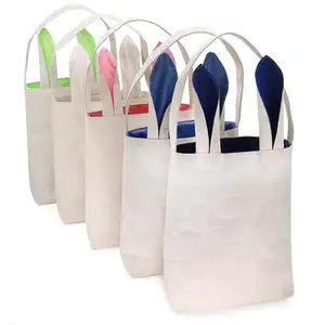 Kids Paashaas Konijn Canvas Mand Jute Shopping Tassen Decoraties Handtassen Met Kleurrijke Oor