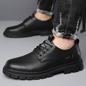 Zapatos Casuales de Hombre con Cordones de Cuero, Tacón Bajo, Suela de Goma Antideslizante, Estilo para Caminar - Product Image 4