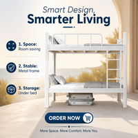 Lit superposé moderne en fer robuste et réglable avec barrières de sécurité renforcées, adapté aux appartements, chambres, hôtels et usage commercial