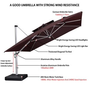 Sombrilla Grande de Aluminio para Exterior Tipo <span class=keywords><strong>Cantilever</strong></span> para Jardín y <span class=keywords><strong>Patio</strong></span> con Panel Solar LED para Hoteles y Patios Enormes - Product Image 2