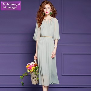 <span class=keywords><strong>Robe</strong></span> d'été pour femme FMY56363, style français, douce, amincissante, <span class=keywords><strong>fluide</strong></span>, en <span class=keywords><strong>soie</strong></span>, coupe trapèze, 100% <span class=keywords><strong>soie</strong></span> de mûrier, avec manches volantées - Product Image 3