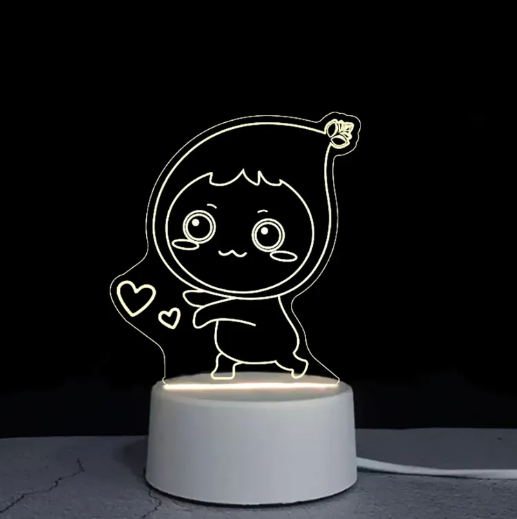 Toptan şeffaf mesaj panosu 3D RGB lamba LED 3D Illusion aydınlık akrilik yeniden yazılabilir ahşap taban gece lambası