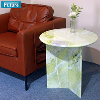 Table d'appoint moderne à socle bas en marbre vert clair, prix d'usine, pour appartement, villa, hôtel de luxe, salle à manger, salon, chambre à coucher