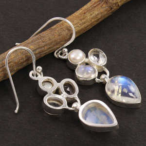 Women's 925 Sterling <b>Silver</b> <b>Stud</b> Earrings Collection Handmade Multicolour with Pearl Moonstone for Engagement Wedding Party Gift - Product Image 1