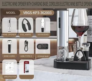 Professional Manufacturer Stainless Steel Lithium Rechargeable Electric Corkscrew Wine Bottle <b>Opener</b> Set Opening Pouring - Product Image 2