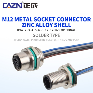 Factory M12 Solder Nickel Zinc Alloy Connectors 30cm Wire Waterproof IP67 Male Female 2-17Pins B D Code Terminals Mounting