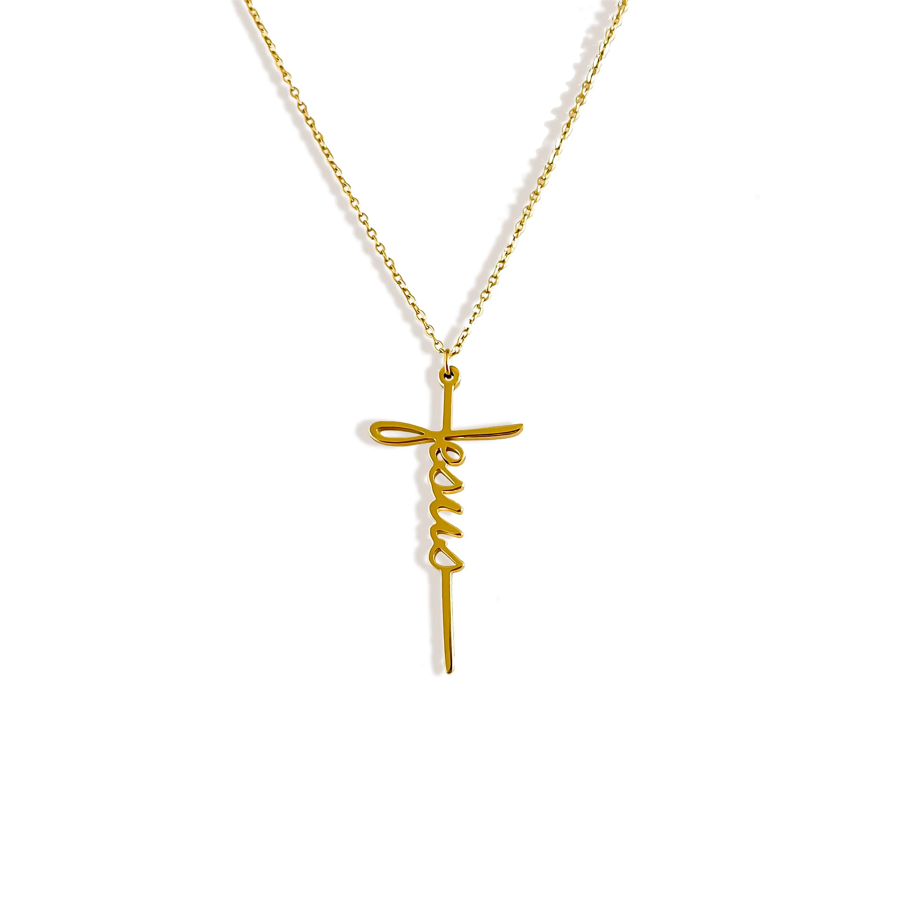 AIZL Aufklärung Energie Schmuck Edelstahl pvd Kreuz Anhänger Halsketten 18K Gold plattiert benutzerdefiniert Name buchstabe Jesus-Halsband
