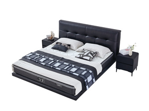 Cama Moderna <span class=keywords><strong>de</strong></span> Cuero Genuino Tamaño King con Base <span class=keywords><strong>de</strong></span> Madera <span class=keywords><strong>de</strong></span> Pino <span class=keywords><strong>y</strong></span> Listones C320 para Dormitorio - Product Image 2