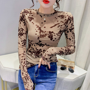 Áo kiểu xuân thời trang dễ phối cổ tròn thanh lịch retro tay dài lưới phối ren tôn dáng - Product Image 4