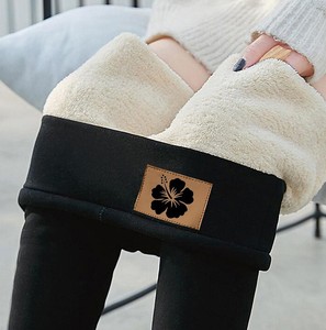 Mallas cálidas de lana de cordero para invierno 2025, Pantalones térmicos de terciopelo con forro polar para mujer, Pantalones gruesos de felpa de cintura alta, Pantalones - Product Image 3