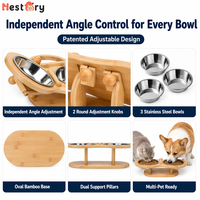 Support de gamelle portable moderne en bois à joint mortaise et tenon avec triple gamelle inclinée pour la protection du cou des chiens et des chats