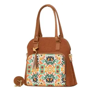 Bolso Tote de Yute Color Camel para Mujer, Marca Fana Elora, Tamaño Mediano, con Patrón Estampado, para Uso Diario y Compras - Product Image 3
