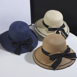 Custom Logo Bow Straw Sun Hat & Tote Bag Set UV Protection Beach Vacation <b>Accessories</b> Wholesale - Product Image 2