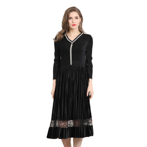 2019 otoño Vestido largo <span class=keywords><strong>de</strong></span> nuevo estilo chifón largo vestido con encaje bar <span class=keywords><strong>de</strong></span> dobladillo inferior - Product Image 1