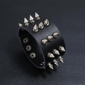 Bracciale donna uomo bracciale rivetto in pelle Gothic Punk <span class=keywords><strong>Rock</strong></span> bracciale accessori Punk fascia argento placcato - Product Image 3