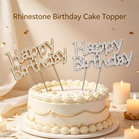 Décoration de gâteau en métal Crownia Joyeux Anniversaire avec lettres en strass scintillants – Insert simple pour table de desserts et fêtes