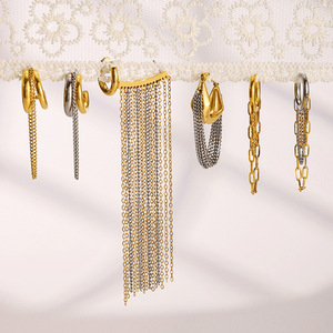 Boucles d'oreilles à pampilles en acier inoxydable, design géométrique en forme de lustre, pour femmes, bijoux de fête - Product Image 2