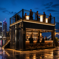 Bar conteneur modulaire préfabriqué à double étage de 20 et 40 pieds avec terrasse sur le toit pour club de nuit en bord de mer et salon d'affaires