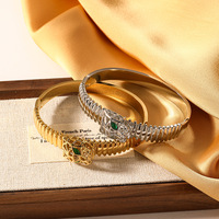 Bracelet manchette en acier inoxydable Double Babouche Bracelet pour femme Bracelets en zircon couleur or Bijoux de fête étanches
