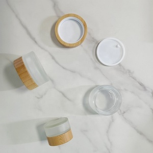 Eco 5g 15g 30g 50g 100g <b>Clear</b> Frosted Glass Cream Jars With Bamboo Lids Empty Refillable Cosmetic <b>Containers</b> Jars Stash Jar - Product Image 3