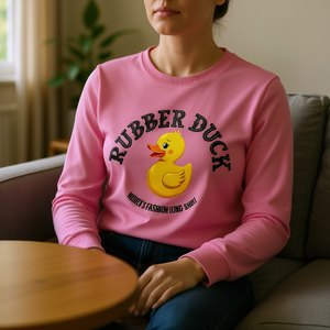 เสื้อยืดแขนยาวแฟชั่นผู้หญิงพิมพ์ลายเป็ดยาง สไตล์ Y2K คอกลม ผ้าถัก ผสมสแปนเด็กซ์ โพลีเอสเตอร์ แขนยาว ทรงปกติ - Product Image 2