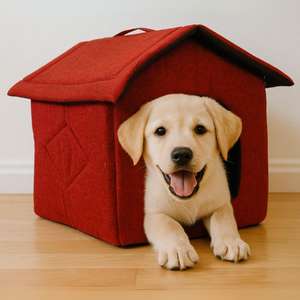 Cuccia per cani PetHouse blu, media, da interno, con tetto inclinato, per cani - Product Image 2