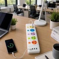 Multiprise universelle CJYW YW-129, 5 prises multiples, 4 ports USB, interrupteurs de commande individuels, multiprise colorée, câble de 2 m