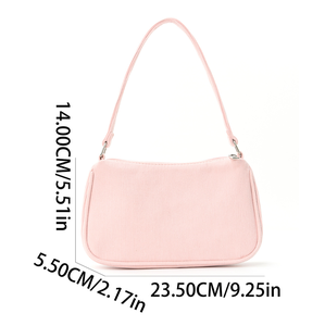 Pink Corduroy Underarm Bag Vintage Shoulder <b>Handbag</b> Zipper <b>Small</b> Purse for Daily Shopping Travel - Product Image 5
