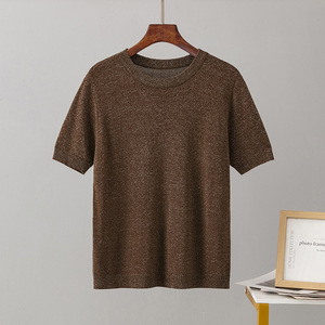 Camiseta de Punto Personalizada de Fábrica, Top de Manga Corta para Mujer, Cuello Redondo, Prenda de Punto Informal Básica de Verano para Mujer de Alta Calidad - Product Image 5