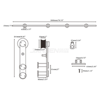 Kit de quincaillerie pour porte de grange coulissante rustique américaine en acier inoxydable, 6,6 pieds/2 m, pour portes en verre et en bois