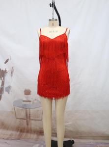 Robe de danse latine pour femmes, col en V, sans manches, paillettes scintillantes, franges, pour salle de bal, Samba, Tango, Stage Club, Costume Rave - Product Image 6