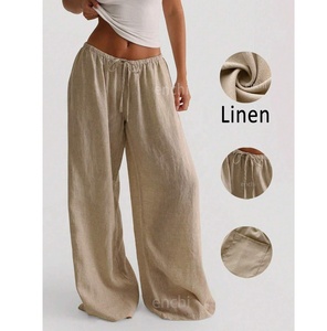 <span class=keywords><strong>Pantalon</strong></span> <span class=keywords><strong>en</strong></span> <span class=keywords><strong>lin</strong></span> <span class=keywords><strong>pantalon</strong></span> à cordon décontracté personnaliser Logo et <span class=keywords><strong>pantalon</strong></span> <span class=keywords><strong>en</strong></span> tissu Sexy <span class=keywords><strong>pantalon</strong></span> large respirant pour <span class=keywords><strong>femme</strong></span> - Product Image 1