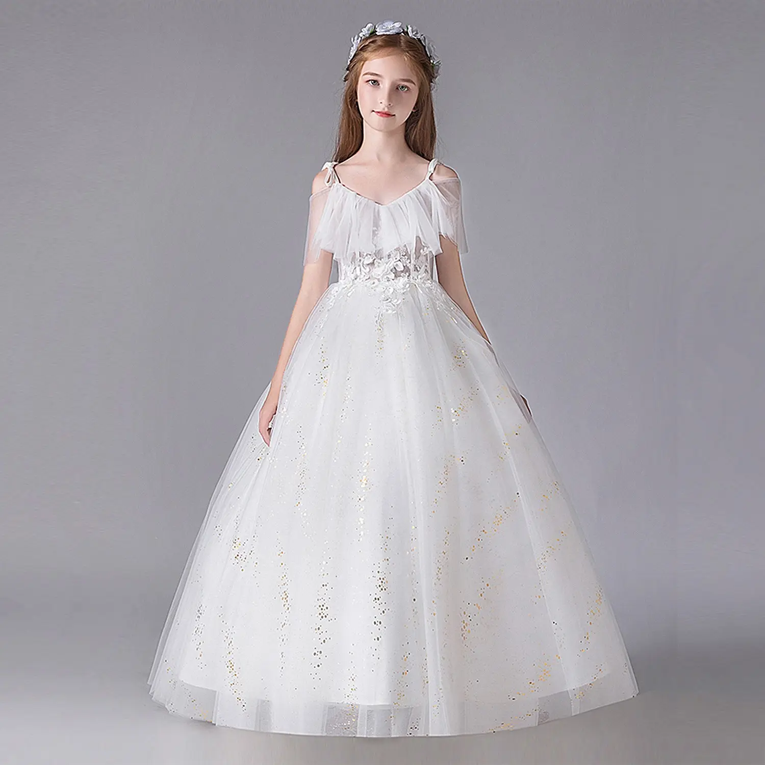 2022 Mädchen Blumen kleid Kinder Brautkleider für Kinder Weiß Erstkommunion Ballkleider Kleid