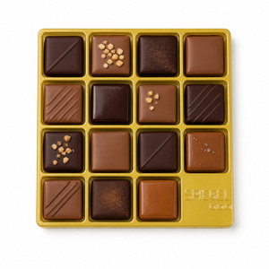 Plateau carré en <span class=keywords><strong>PS</strong></span> doré thermoformé à 15 alvéoles pour chocolats, truffes, bonbons, emballage OEM - Product Image 1