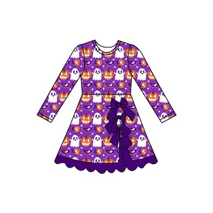 Vestito <span class=keywords><strong>da</strong></span> Yoga Personalizzabile per Bambine per Halloween, <span class=keywords><strong>Abito</strong></span> a Maniche Lunghe con Stampa Fantasma e <span class=keywords><strong>Zucca</strong></span>, Vestito <span class=keywords><strong>da</strong></span> Festa per Bambini con Decorazione a Fiocco - Product Image 4