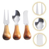 Ensemble de 3 outils à fromage multifonctionnels écologiques en acier inoxydable avec cuillère à fromage, couteau, fourchette avec manche en bois