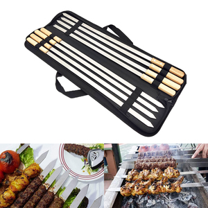 Brochetas de acero inoxidable con mango de madera para barbacoa, brochetas para asar al aire libre, brochetas para aperitivos, herramientas para barbacoa - Product Image 2