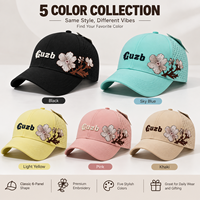 Casquette de baseball en PVC brodée de fleurs pour femme, 6 panneaux, réglable, visière anti-UV, style doux, respirante, printemps/été