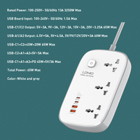 Multiprise Électrique LDNIO SC3416 avec Prise Secteur Gan 65W US EU UK, Bloc d'Alimentation 100-250V et Parasurtenseur