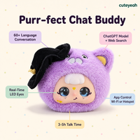 Mini Aimmy Peluche chat violette douce, interactive avec chat vocal IA, poupée mignonne Kawaii, décoration de petite chambre, cadeau d'anniversaire pour adolescentes