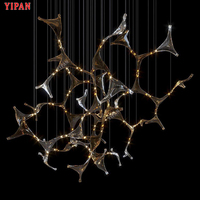 Suspension en verre exquise de luxe commercial Plaza Lobby éclairage de plafond haut lustre LED