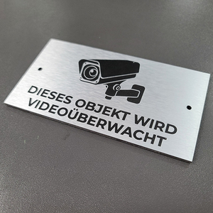 Alluminio tedesco segno di videosorveglianza, 15X8 Cm, segnale di videosorveglianza di avvertimento, segnaletica di sorveglianza della telecamera - Product Image 1