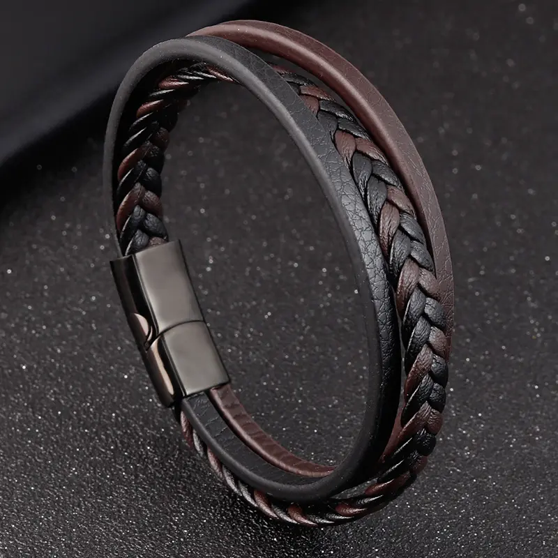 Черный браслет из нержавеющей стали, модный кожаный браслет для мужчин, ювелирные изделия