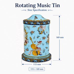 Rotating Music Tinplate Cylinder Can with Crown Cap Offset Printed Classic Melodies Design Matte Surface Food Grade Candy - Product Image 2
